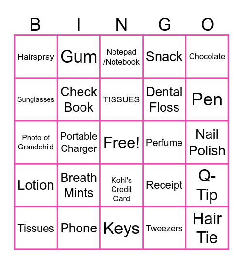 WHAT'S IN YOUR PURSE BINGO Card