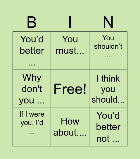 Giving advice Bingo Card