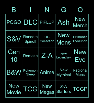 Pokemon Presents Bingo Card