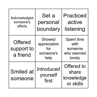 Empathy Bingo Card