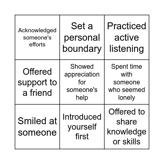 Empathy Bingo Card