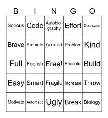 Synonyms and Antonyms Bingo Card