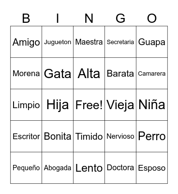 Spanish Bingo Card