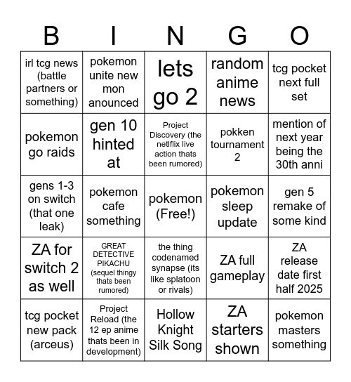 Untitled Bingo Card