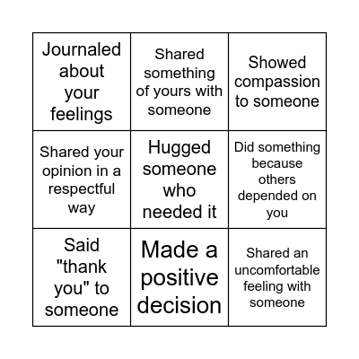 Empathy Bingo Card