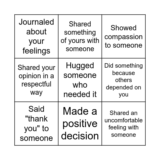 Empathy Bingo Card