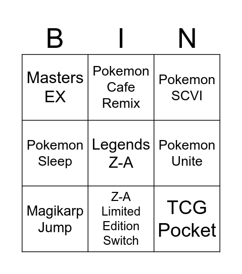 Pokemon Day 2025: Bingo Card
