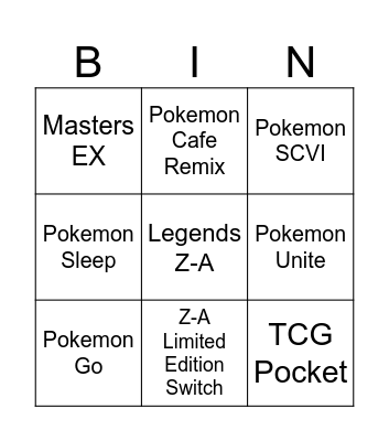 Pokemon Day 2025: Bingo Card