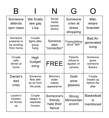 Love Is Blind Bingo Card