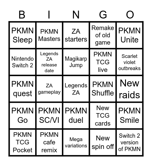PKMN day Bingo Card