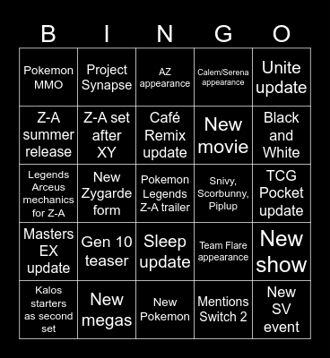Pokemon Presents 2025 Bingo Card