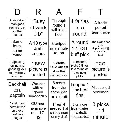 draft bingo Card