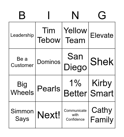 NEXT Bingo Card