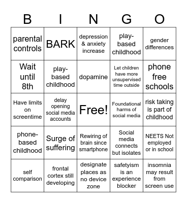 Anxious Generation Bingo Card