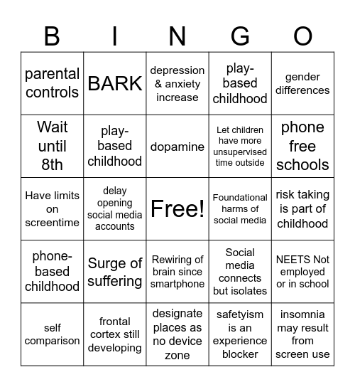 Anxious Generation Bingo Card
