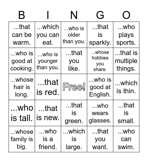 Find a person...... / Find a thing...... Bingo Card