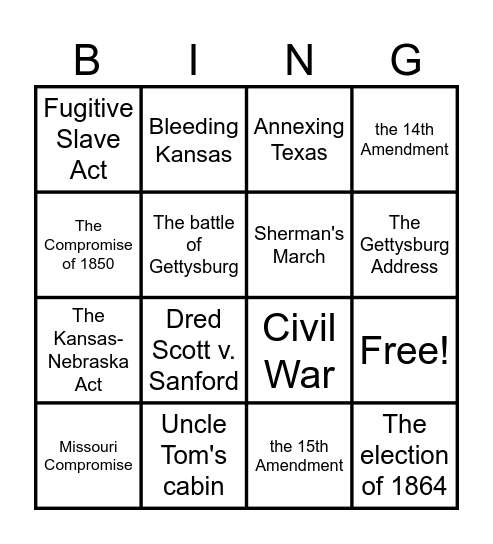 Period 5 Bingo Card