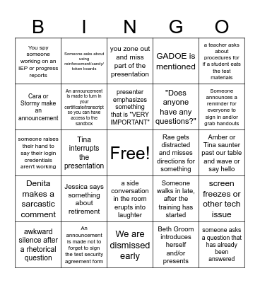 GAA Training Bingo Card