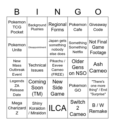Pokemon Presents 2025 Bingo Card