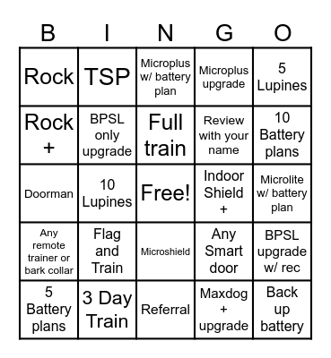 Invisible Fence Bingo Card