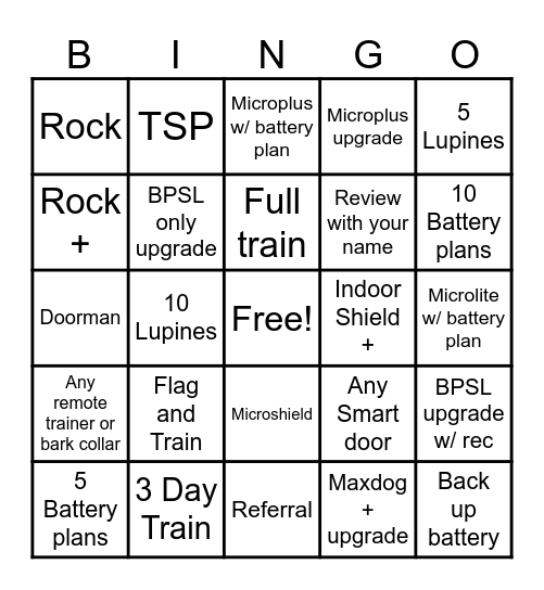Invisible Fence Bingo Card