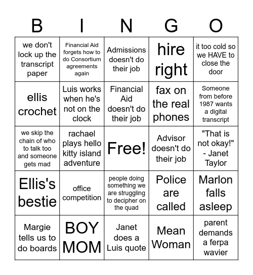 Registrar BINGO Card