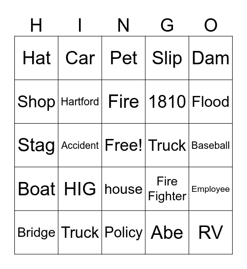 HINGO Bingo Card