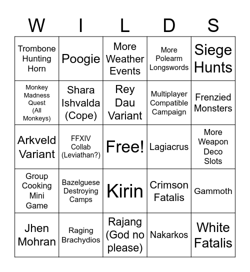 Monster Hunter Wilds Bingo Card