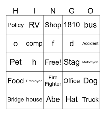 HINGO Bingo Card