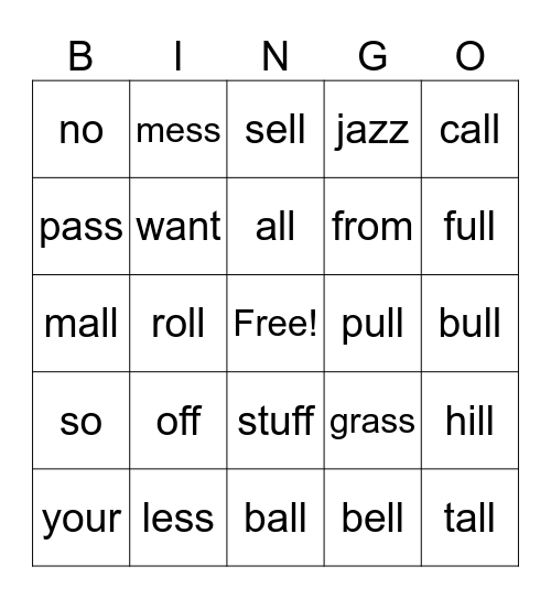 UFLI Bingo Lesson 42 & 43 Bingo Card