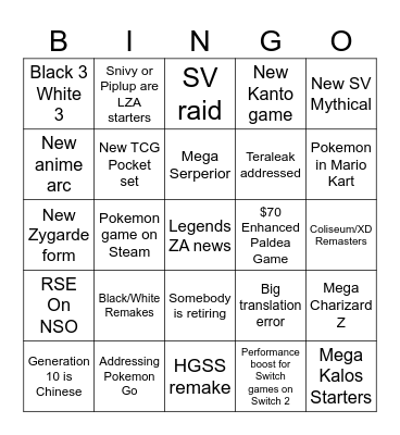 Pokemon Day Livestream Bingo Card