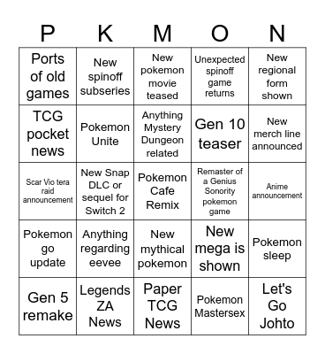 Pokemon Day Bingo Card