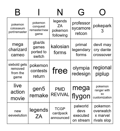 Pokemon Day Announcements Bingo Card