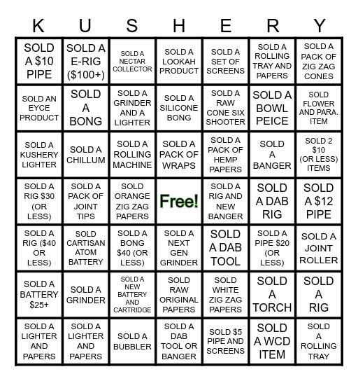 KUSHERY BINGO 3/1 - 4/30 Bingo Card
