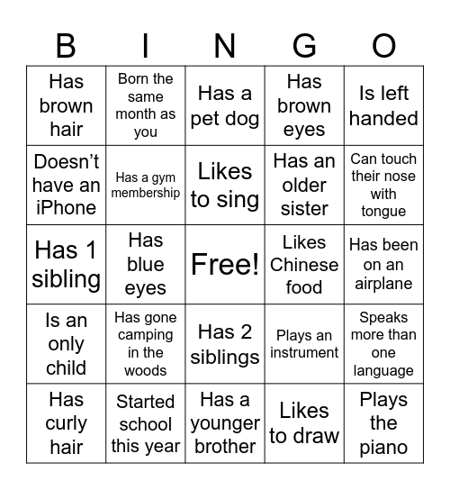 ICEBREAKER Bingo Card