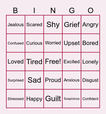 SEL Emotions Bingo Card