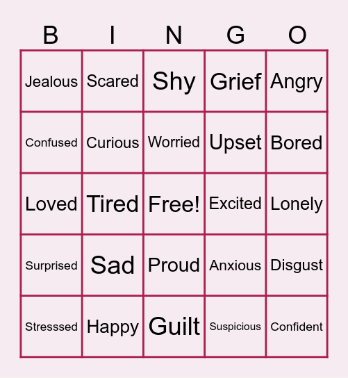 SEL Emotions Bingo Card