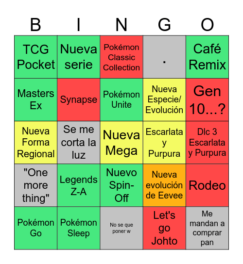 Pokémon Presents Bingo Card