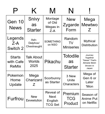 Pokemon Day 2025 Bingo Card
