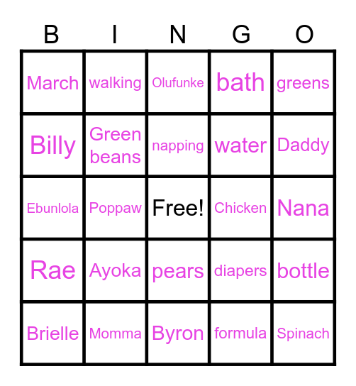 Bri's Birthday Bingo Card