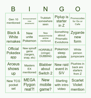 Poke-bingo 2025 Bingo Card