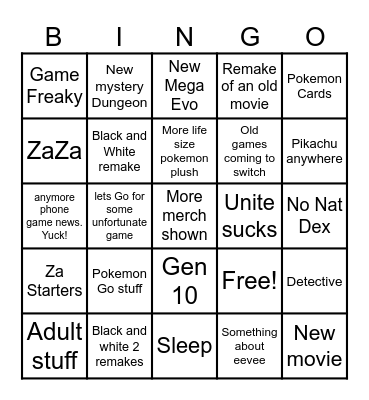 Pokemon Bingo Card