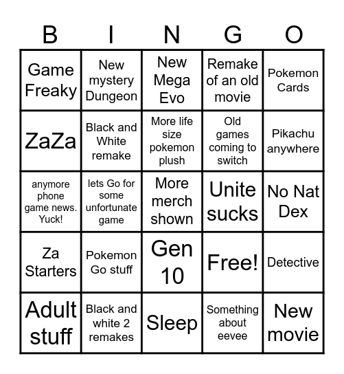 Pokemon Bingo Card