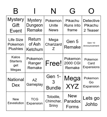 Pokemon Presents Bingo Card