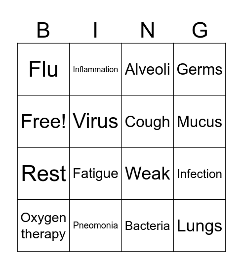 Pneomonia Bingo Card