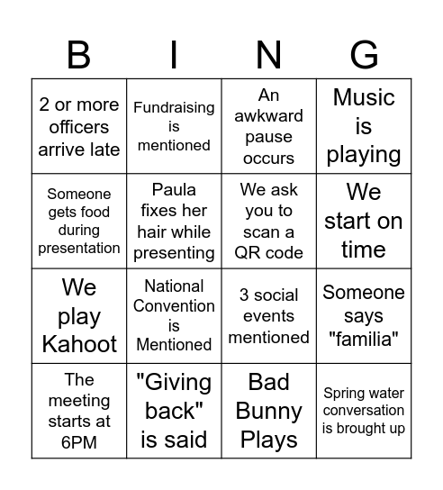 2nd SHPE GBM Bingo Card