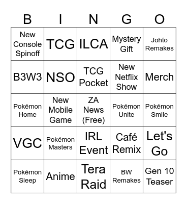 Pokémon Day Bingo Card