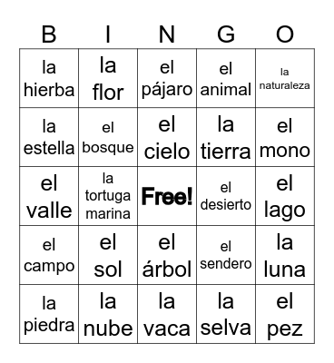 la naturaleza Bingo Card
