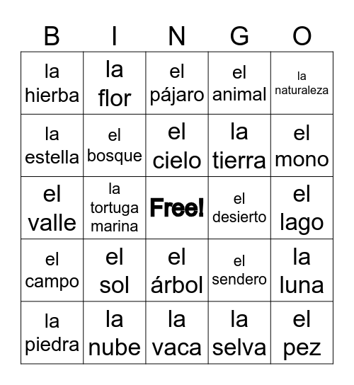 la naturaleza Bingo Card