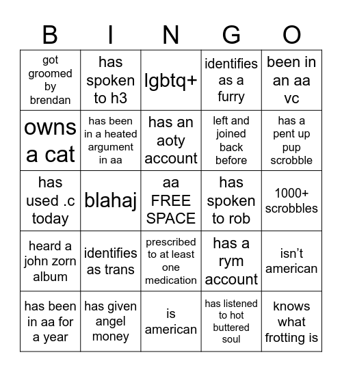 aa bingo Card